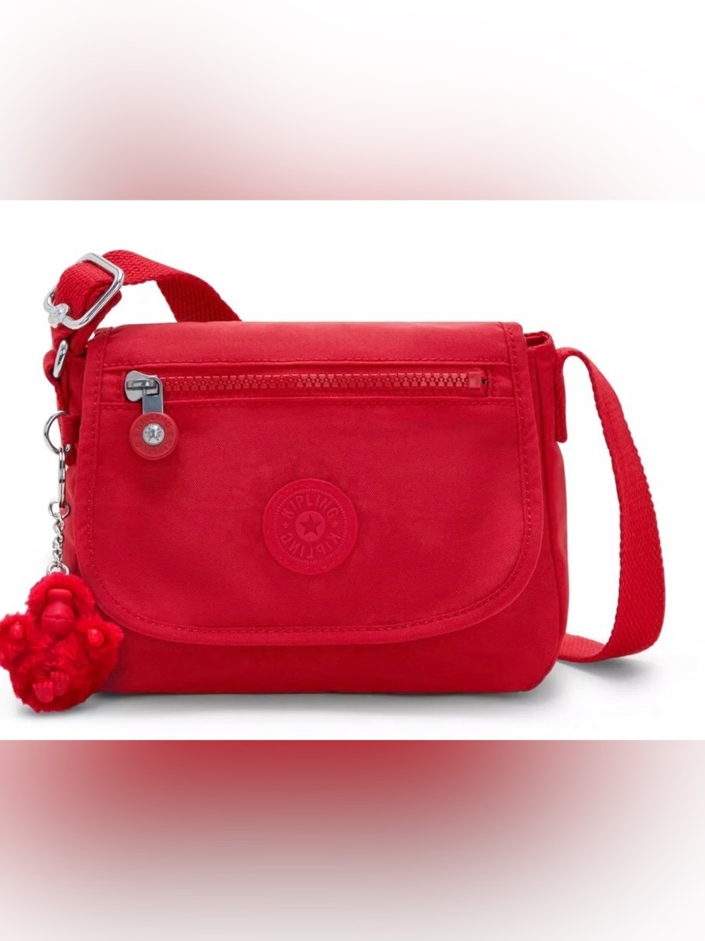 Kipling NWT Bright Red Sabian Crossbody  Mini Bag with Monkey Charm